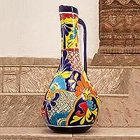 Jarrón de ceramica - Jarrón de cerámica estilo Talavera en forma de jarra, de México