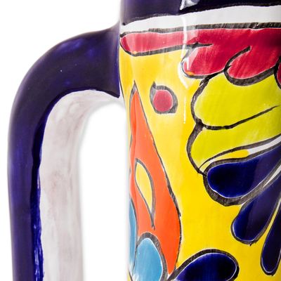 Ceramic vase, 'Talavera Pitcher' - Pitcher-Shaped Talavera-Style Ceramic Vase from Mexico