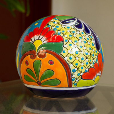 Ceramic figurine, 'Talavera Orb' - Talavera-Style Ceramic Decorative Figurine from Mexico