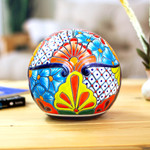 Ceramic decorative accent, 'Summer Designs' - Floral Talavera-Style Ceramic Decorative Accent from Mexico