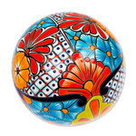 Ceramic decorative accent, 'Summer Designs' - Floral Talavera-Style Ceramic Decorative Accent from Mexico