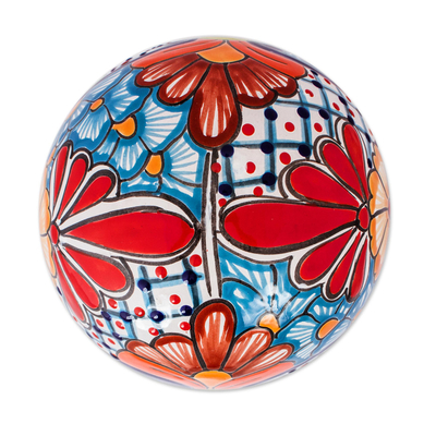 Ceramic decorative accent, 'Summer Designs' - Floral Talavera-Style Ceramic Decorative Accent from Mexico