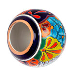 Ceramic decorative accent, 'Summer Designs' - Floral Talavera-Style Ceramic Decorative Accent from Mexico