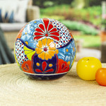 Ceramic decorative accent, 'Summer Designs' - Floral Talavera-Style Ceramic Decorative Accent from Mexico