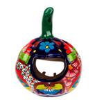 Ceramic candle holder, 'Floral Jack-O-Lantern' - Talavera-Style Ceramic Jack-O-Lantern Candle Holder