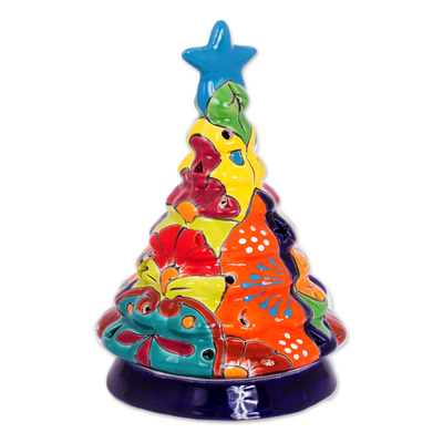 Talavera-Style Ceramic Christmas Tree Lantern from Mexico