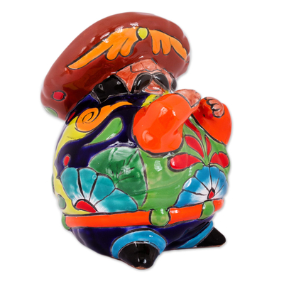 Ceramic figurine, 'Singing Mariachi' - Talavera-Style Ceramic Figurine of a Singing Mariachi