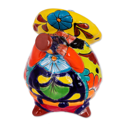 Keramikfigur - Keramikfigur im Talavera-Stil eines Mariachi mit Trompete
