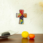 Ceramic wall cross, 'Spanish Faith' - Talavera-Style Ceramic Wall Cross from Mexico