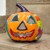 Ceramic candle holder, 'Floral Halloween' - Ceramic Jack-O-Lantern Candle Holder from Mexico (image 2) thumbail