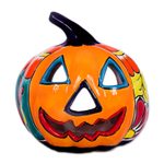Ceramic candle holder, 'Floral Halloween' - Ceramic Jack-O-Lantern Candle Holder from Mexico