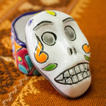 Ceramic decorative box, 'Calavera Keeper' - Skull-Shaped Talavera-Style Ceramic Decorative Box