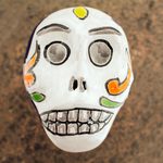 Ceramic decorative box, 'Calavera Keeper' - Skull-Shaped Talavera-Style Ceramic Decorative Box