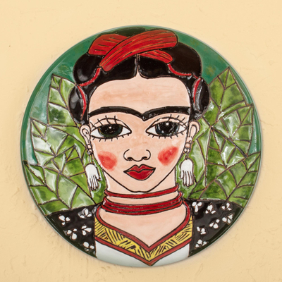 Ceramic decorative plate, 'Fantastic Frida' - Handcrafted Frida Kahlo Colorful Ceramic Decorative Plate