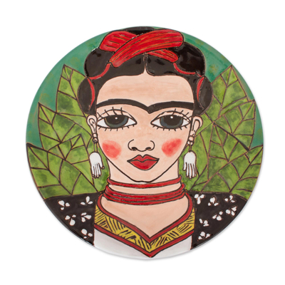 Plato decorativo de cerámica - Placa decorativa de cerámica colorida frida kahlo hecha a mano