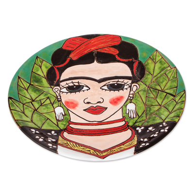 Plato decorativo de cerámica - Placa decorativa de cerámica colorida frida kahlo hecha a mano