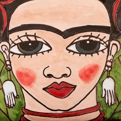 Ceramic decorative plate, 'Fantastic Frida' - Handcrafted Frida Kahlo Colorful Ceramic Decorative Plate