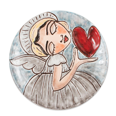 Handcrafted Angel and Heart Ceramic Decorative Plate