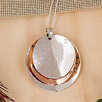 Sterling silver and copper pendant necklace, 'Light of the Afternoon'