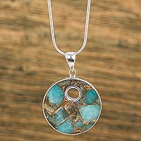 Sterling silver pendant necklace, 'Terrestrial Beauty' - Sterling Silver and Composite Turquoise Necklace from Mexico