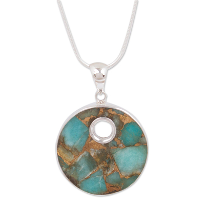 Sterling silver pendant necklace, 'Terrestrial Beauty' - Sterling Silver and Composite Turquoise Necklace from Mexico