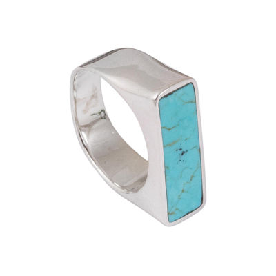 Sterling silver signet ring, 'Beautiful Encounter' - Sterling Silver and Recon. Turquoise Signet Ring from Mexico