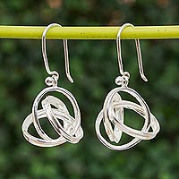 Knot Motif Sterling Silver Dangle Earrings from Mexico,'Knots of Infinity'