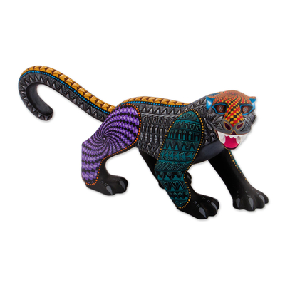 Multicolored Wood Alebrije Jaguar Sculpture from Mexico - Psychedelic ...