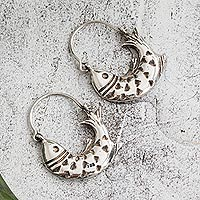 Sterling silver hoop earrings, 'Curved Fish' - Curved Fish Sterling Silver Hoop Earrings from Mexico