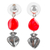 Sterling silver dangle earrings, 'Crystalline Flaming Hearts' - Heart-Shaped Sterling Silver Earrings with Red Crystal