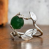 Jade cocktail ring, 'Leafy Olive' - Olive Leaf Green Jade Cocktail Ring from Mexico