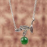 Olive Leaf Jade Pendant Necklace from Mexico,'Leafy Olive'