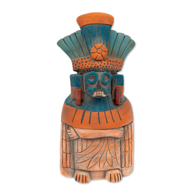 Rustic Ceramic Sculpture of Tlaloc from Mexico - Mighty Tlaloc