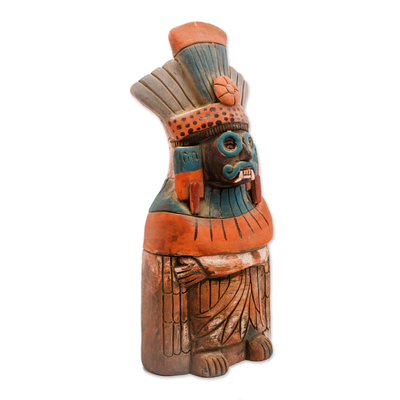 Ceramic sculpture, 'Mighty Tlaloc' - Rustic Ceramic Sculpture of Tlaloc from Mexico