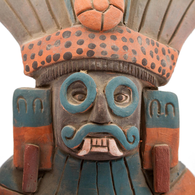 Keramische Skulptur, „Mächtiger Tlaloc“. - Rustikale Keramik-Skulptur von Tlaloc aus Mexiko