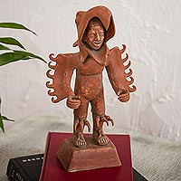 Ceramic sculpture, 'Eagle Warrior' - Handcrafted Ceramic Sculpture of an Aztec Warrior
