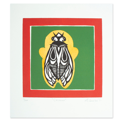 'Cicada' - Signed Animal Print of a Stylized Cicada from Mexico