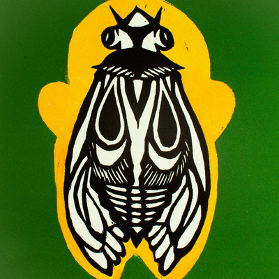 'Cicada' - Estampado animal firmado de una cigarra estilizada de México