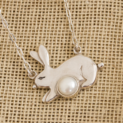 Cultured pearl pendant necklace, Glowing Rabbit