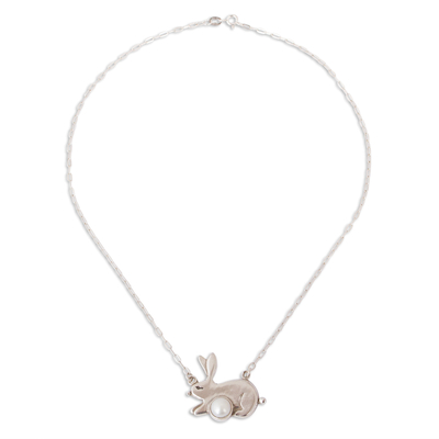 collar con colgante de perlas cultivadas - Collar con colgante de conejo de perlas cultivadas de México