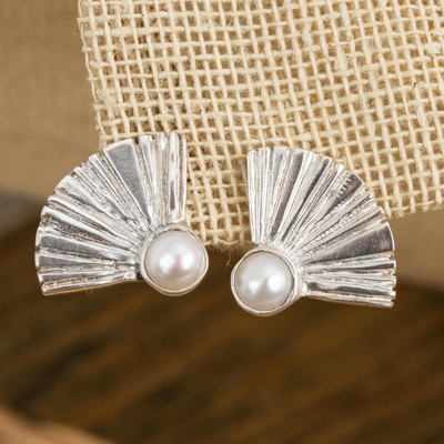 Cultured pearl drop earrings, Graceful Fans