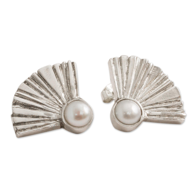 Pendientes colgantes de perlas cultivadas - Aretes colgantes de perlas cultivadas en forma de abanico de México