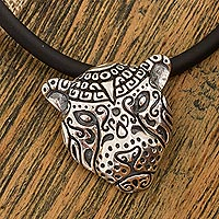 Sterling silver pendant necklace, 'Stylized Jaguar' - Stylized Sterling Silver Jaguar Pendant Necklace from Mexico