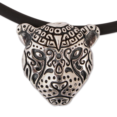 Collar colgante de plata esterlina - Collar con colgante de jaguar manchado de plata esterlina de México