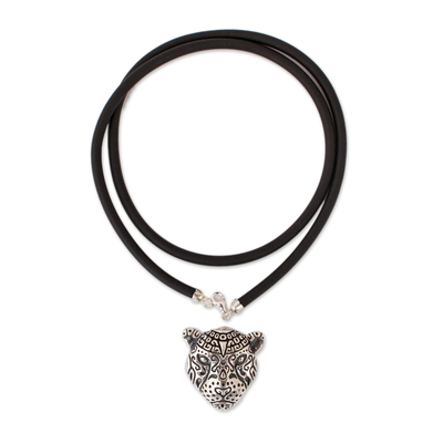 Collar colgante de plata esterlina - Collar con colgante de jaguar manchado de plata esterlina de México