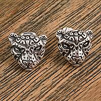 Featured review for Sterling silver button earrings, Stylized Jaguar