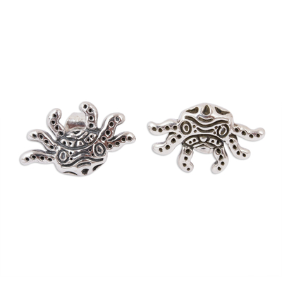 Pendientes de botón de plata de ley - Pendientes de botón de ajolote estilizado de plata esterlina de México