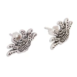 Sterling silver button earrings, 'Stylized Axolotl' - Stylized Sterling Silver Axolotl Button Earrings from Mexico