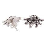 Sterling silver button earrings, 'Stylized Axolotl' - Stylized Sterling Silver Axolotl Button Earrings from Mexico