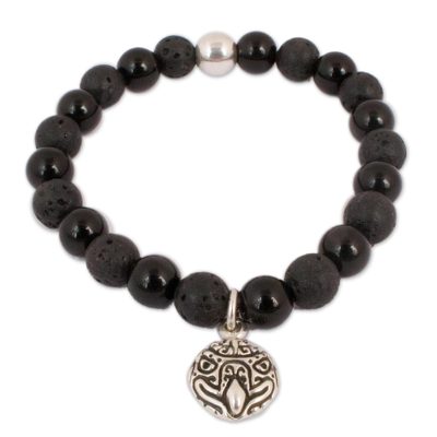 Onyx and Lava Stone Eagle Stretch Bracelet from Mexico